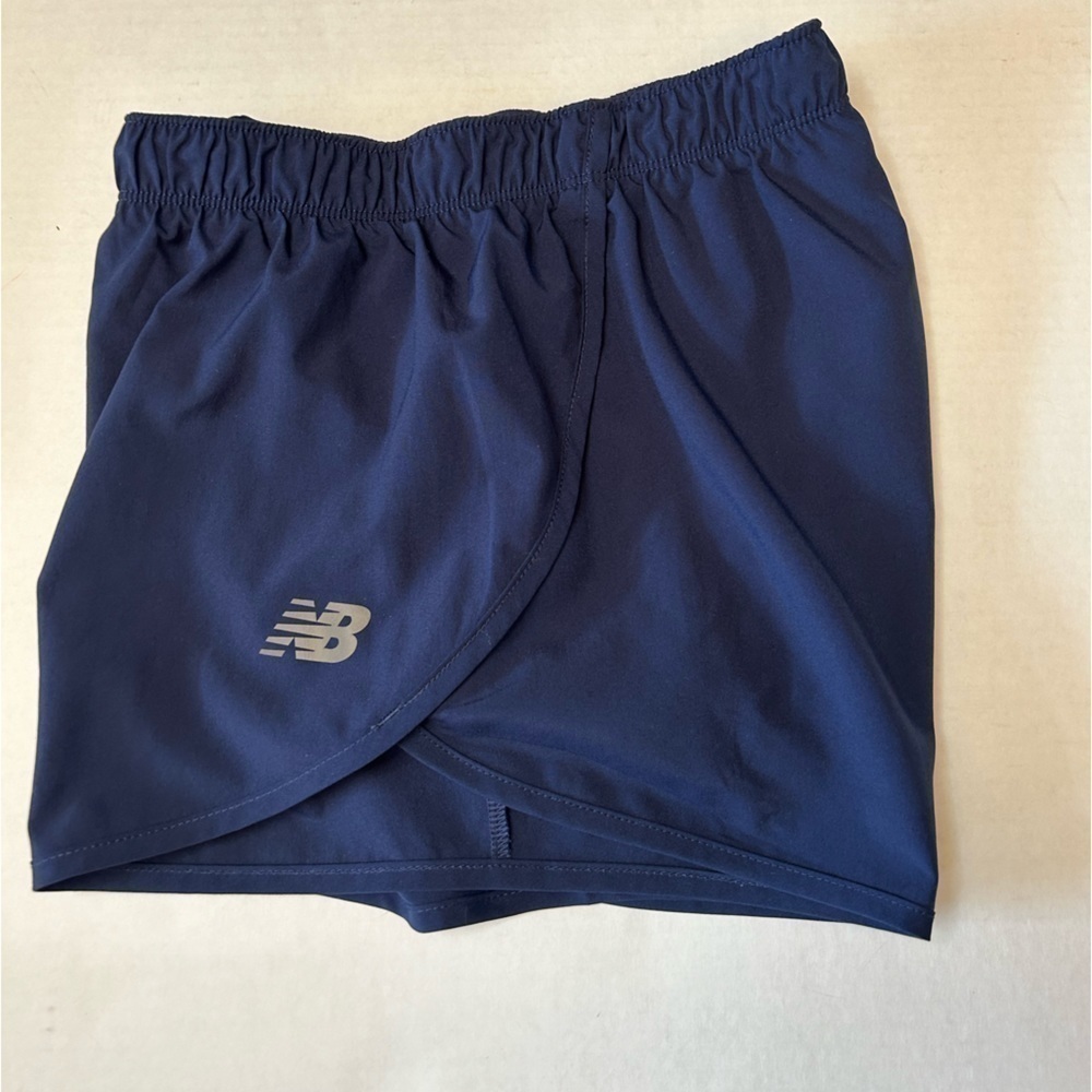 New Balance running‎ lined athletic shorts in navy blue with grey logo Sz-XS H12